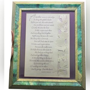 Framed poem titled "A Mother" by Amanda Bradley - Hallmark frame
